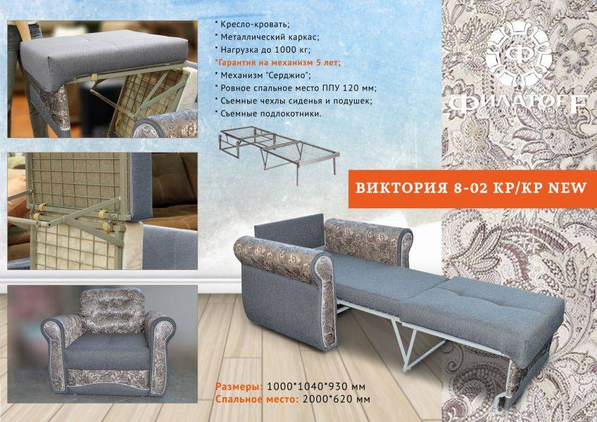 кресло-кровать на металлокаркасе виктория 8-02 в Дзержинске