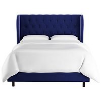 кровать двуспальная 160х200 синяя с каретной стяжкой reed wingback blue velvet в Дзержинске
