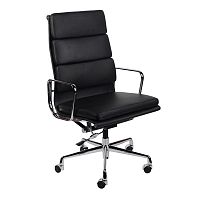 кресло eames style на колесиках черная кожа в Дзержинске